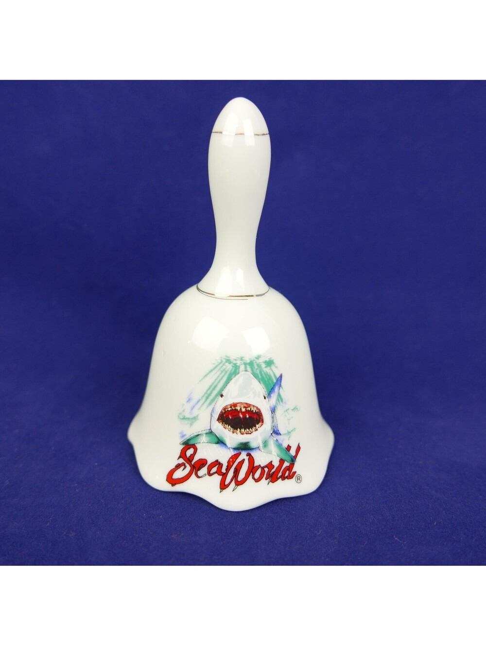 Vintage Sea World Souvenir Porcelain Bell Great White Shark Theme Park Collector
